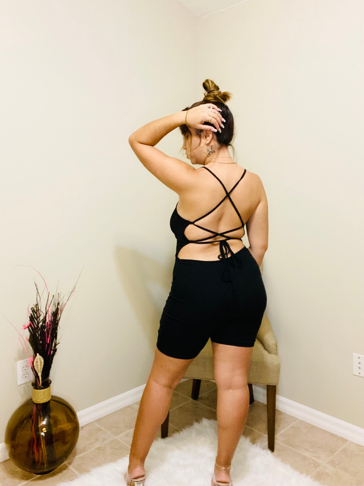 Lace Me Up Romper (Black) - Love Me Galore Boutique